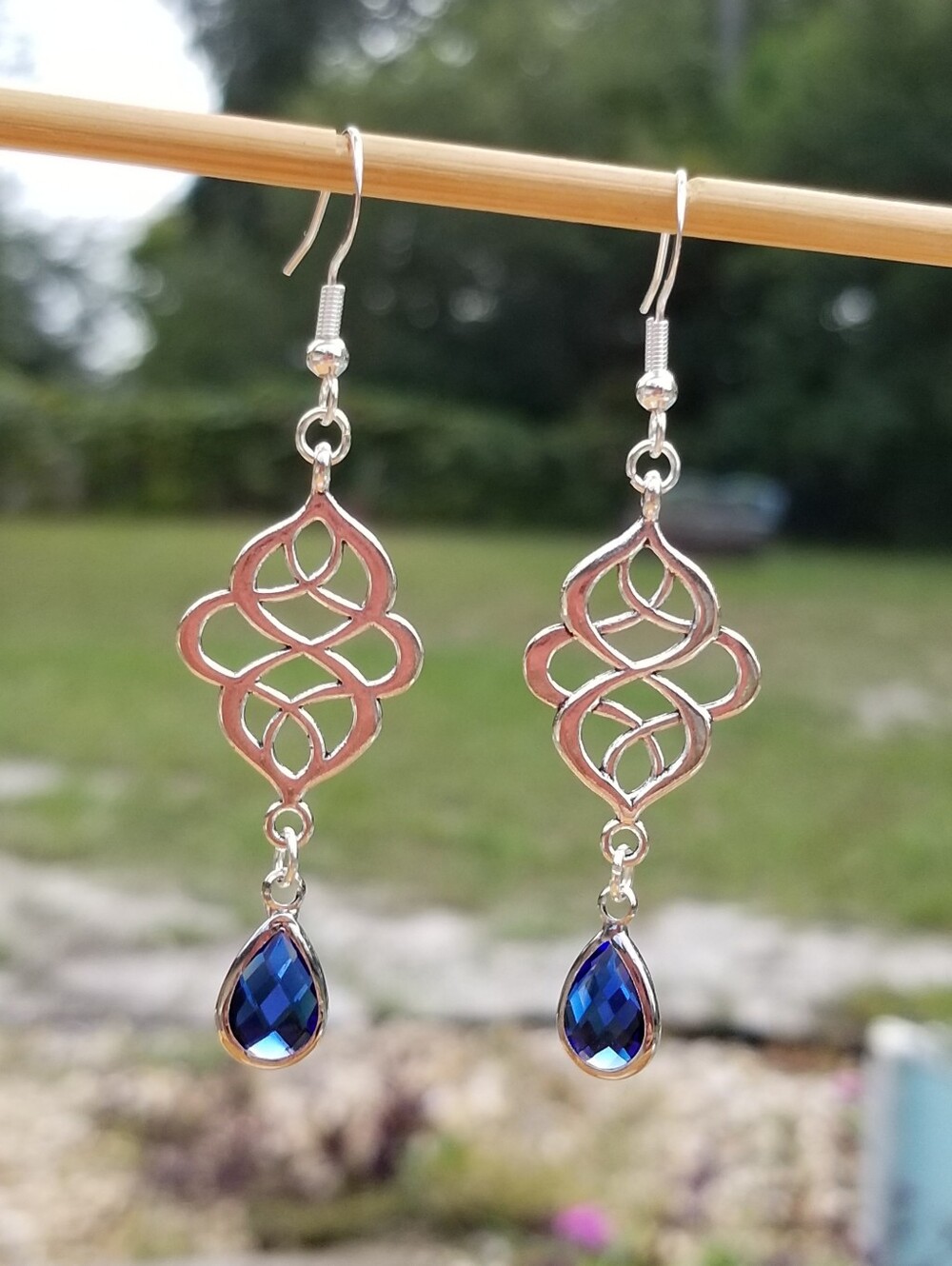 Sterling Silver Sapphire Dangle Earrings, Blue Sapphire Jewelry, Infinity